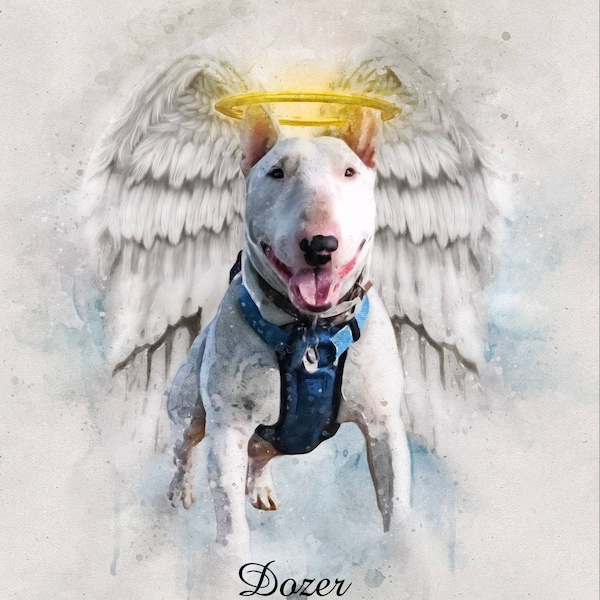 Pet Loss Memorial Portrait With Angel Wings and Halo,deceased Pet, Dog ...