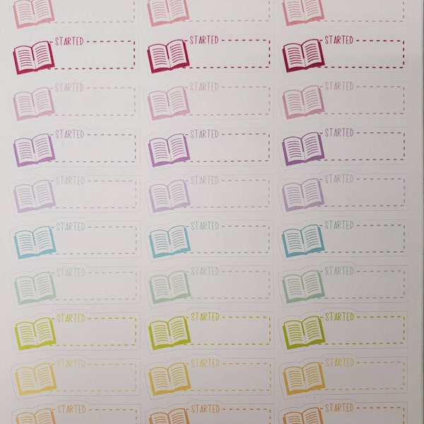 STARTED With Book Icon Quarter Box Label Planner Stickers - Dash or ...