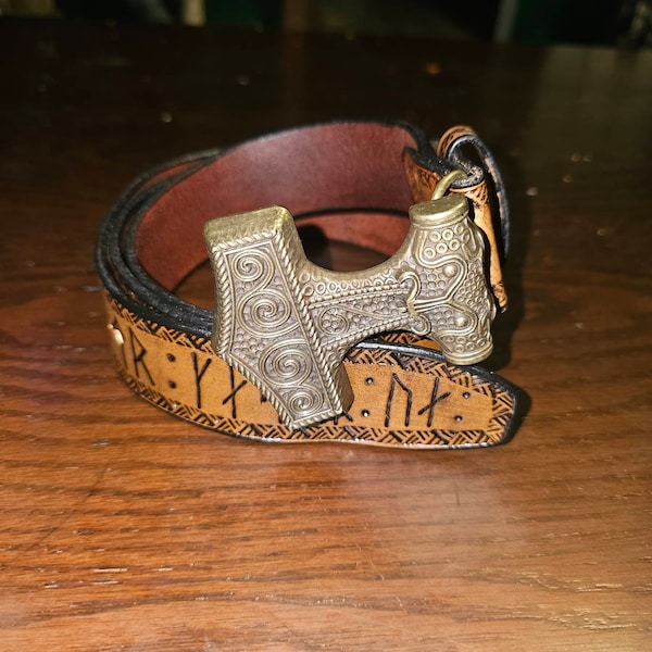 Thor's Belt, Norse Belt, Runes Belt, Viking Belt, Thor's Hammer Buckle ...