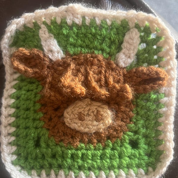 Highland Cow Granny Square Crochet Pattern With Video: Farm Animal Baby ...