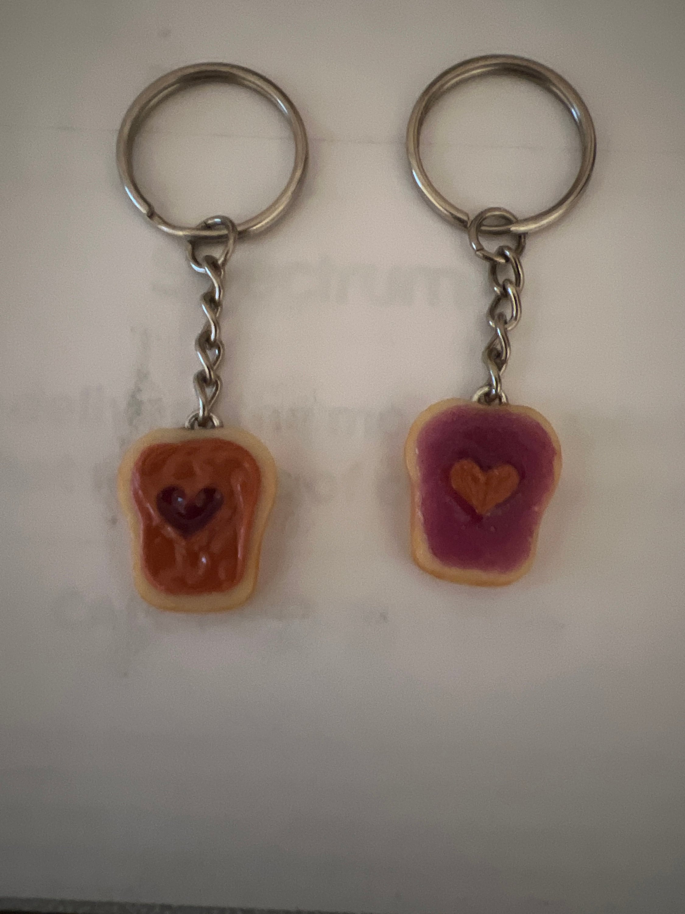 Peanut Butter and Jelly Heart Keychain Set, Grape, Best Friend&#39;s Keychains (or Phone Charms), Great Gift for Mom, Daughter, Sister, Cute :D