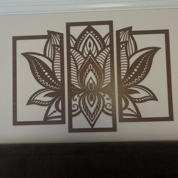 Lotus Mandala Wall Art - Set of 3 Panels Spiritual Zen Wooden Flower ...