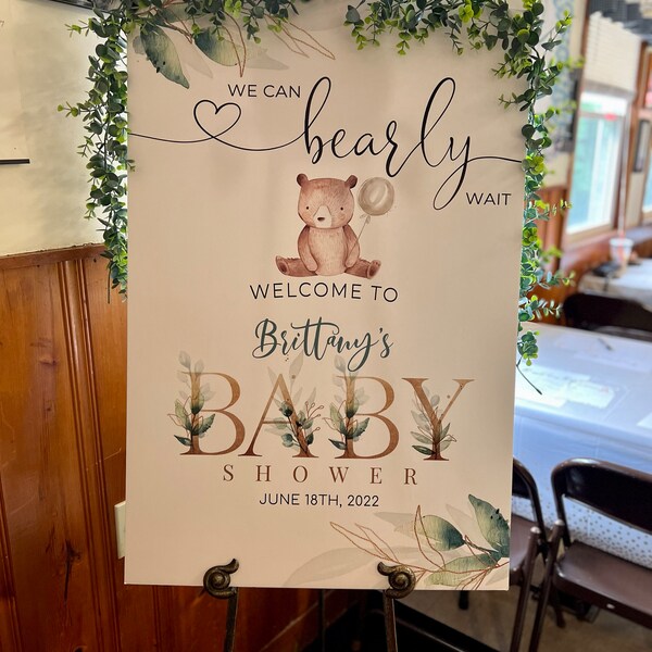 EDITABLE Greenery Gold We Can Bearly Wait Teddy Bear Baby Shower ...