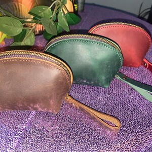 Minimalist Zipper Style Card Pouch, Vintage Handsewn Leather