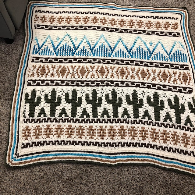 A customer's finished Desert Cactus Mosaic Blanket Crochet Pattern PDF
