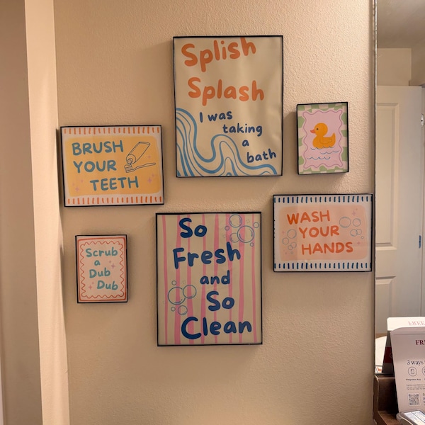 Bathroom Print Set of 6 Splish Splash Scrub A Dub Dub so Fresh and ...