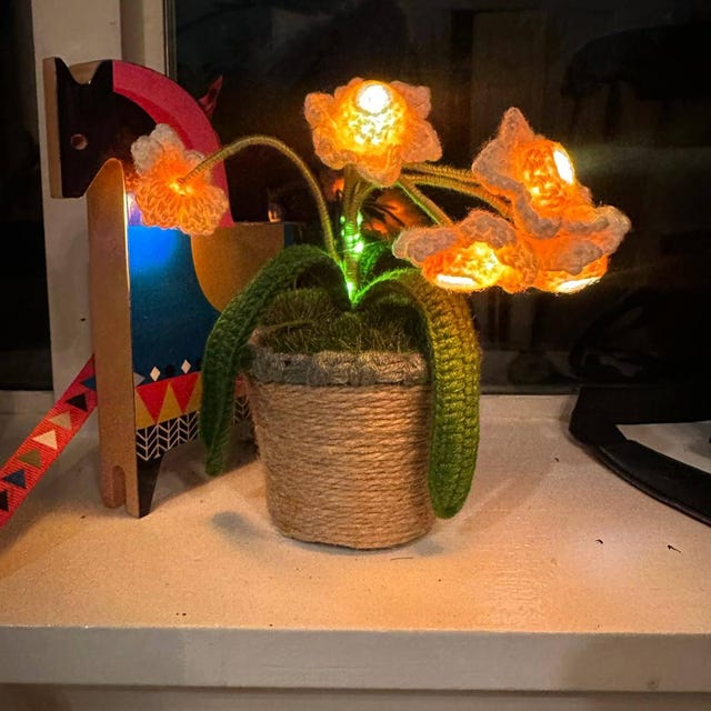 Crochet Handmade Lily Potted Plant Light Lamp Lilies of the Valley