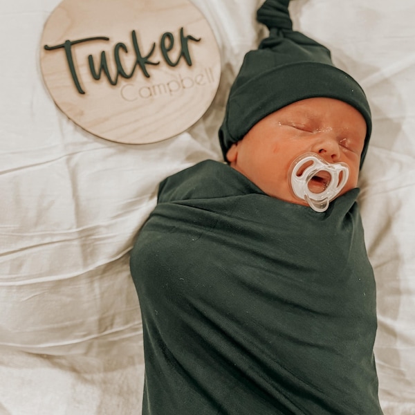 Baby Announcement Sign With Birth Stats | Matching Name Plate | Wood ...