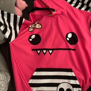 Unisex Monster Zip Hoodie Pink Cartoon Relaxed Fit Hoodie Size