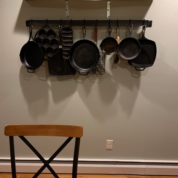 Large Hand Forged Wall Mounted Pot Rack With Hammered Finish - Etsy