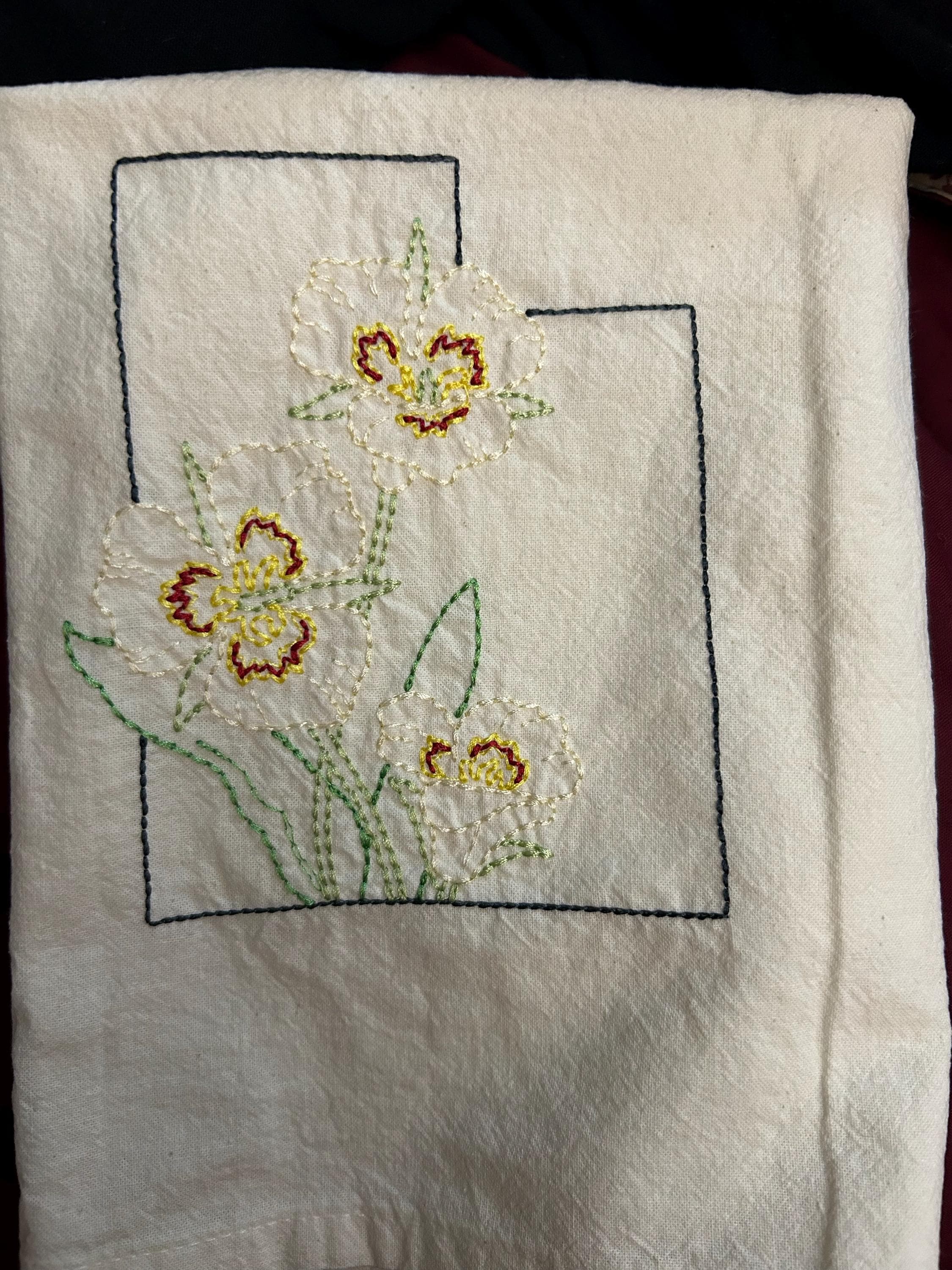 Embroidered State flower Kitchen towel- chose your state