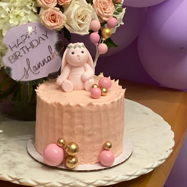 Fondant Baby Blue Bunny Rabbit Cake Topper 1st Birthday Baby Shower ...