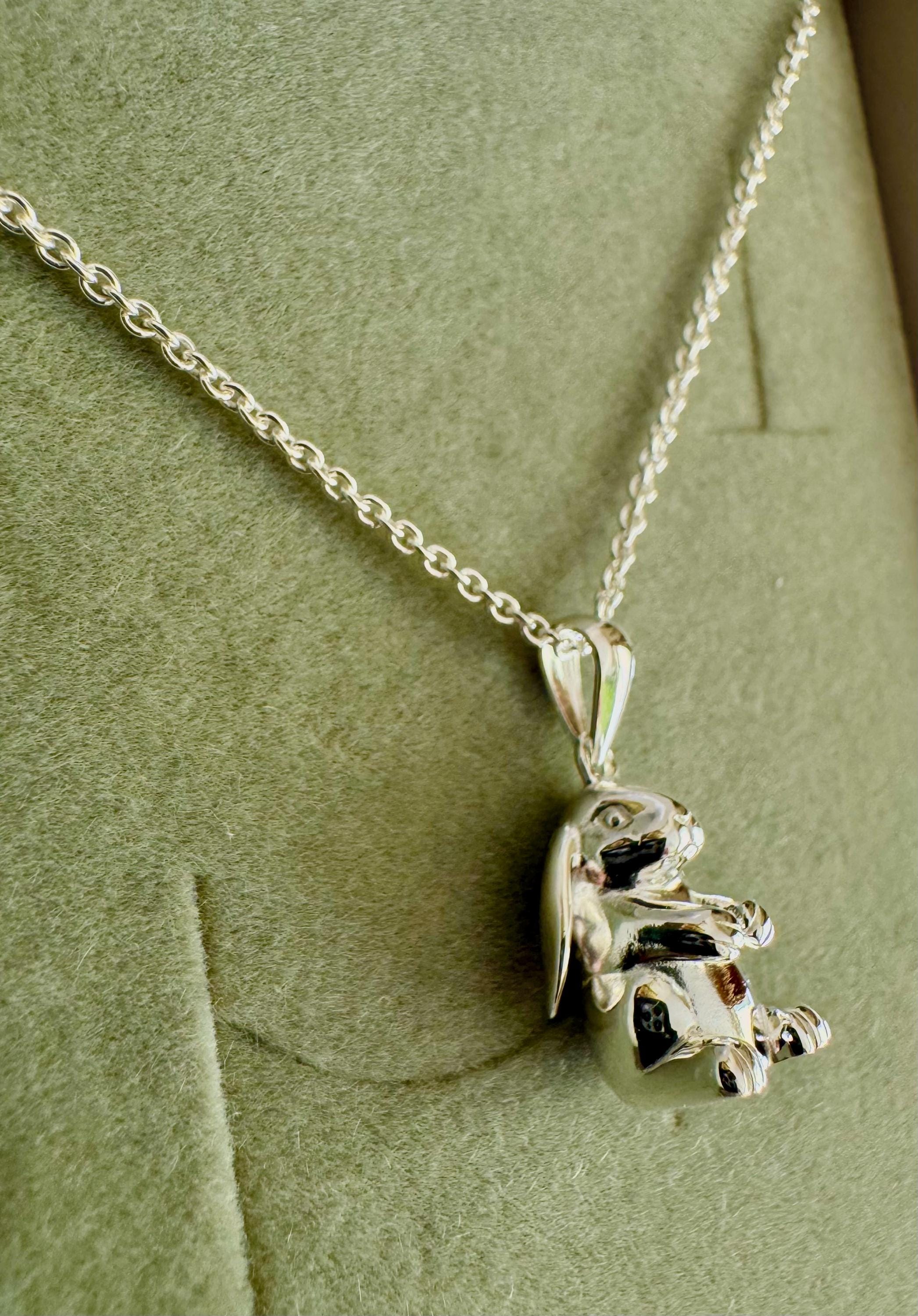 Solid Silver Lop Eared Rabbit Personalised Necklace • Animal Jewellery