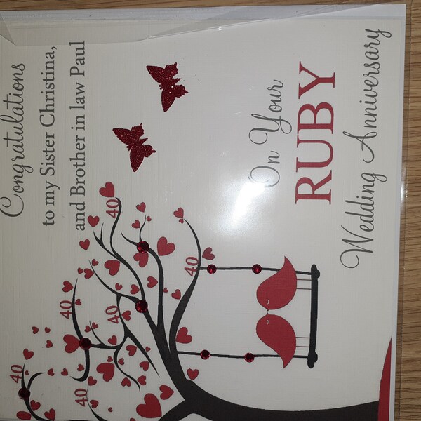 Large 8" Personalised Handmade Ruby Wedding Anniversary Card 40th ...