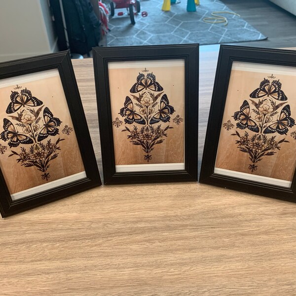 Butterfly Floral Art Print Botanical Pyrography Butterfly Wall Art ...