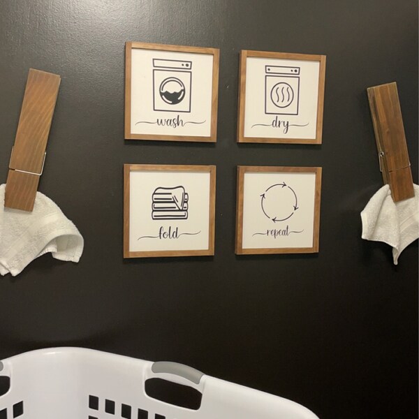 Wash Dry Fold Repeat Laundry Signs / Wooden Signs - Etsy