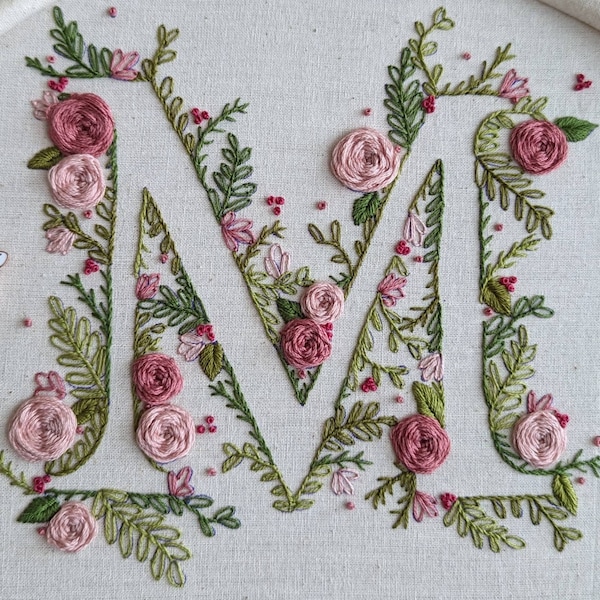 Floral ‘M’ Embroidery PDF Pattern - Etsy