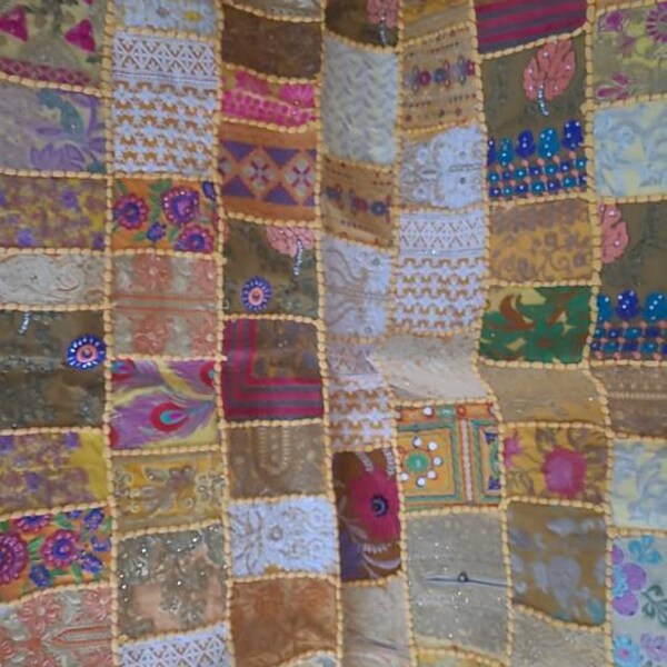 Indian Handmade Embroidered Vintage Cotton Wall Hanging – Patchwork Tapestry, 60" X 18"