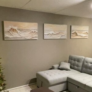 Large 3D Texture Wave Beach Painting,White 3D Texture Wall Art,Abstract Seascape Painting,Minimalist Art,Contemporary Living Room Wall Decor