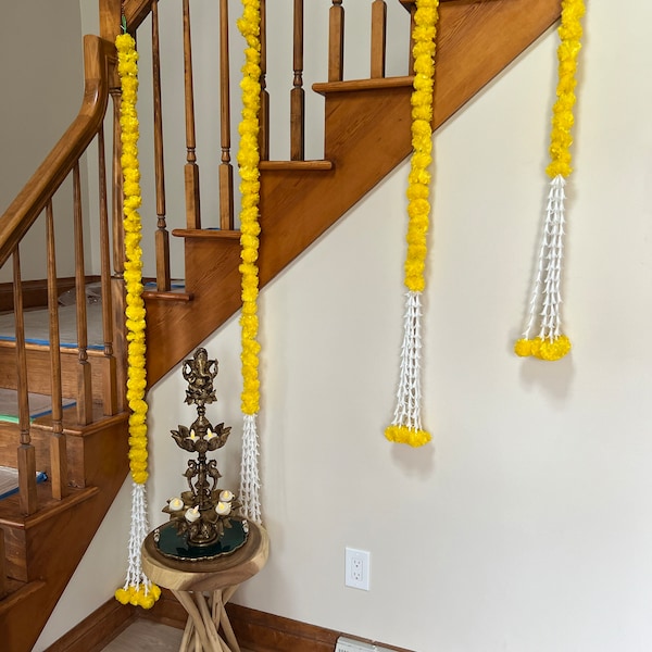 9 Ft Haldi Set Marigold Flower Garlands Yellow and White Wedding ...