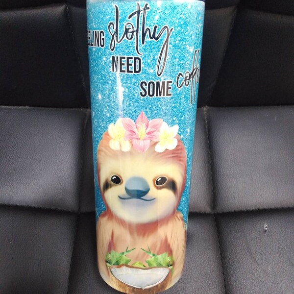 20 Oz Skinny Tumbler Sublimation Design Template Glitter Teal Sloth ...