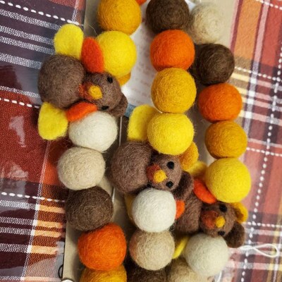 Thanksgiving Garland Felt Ball & Turkey Brown Orange Fall - Etsy