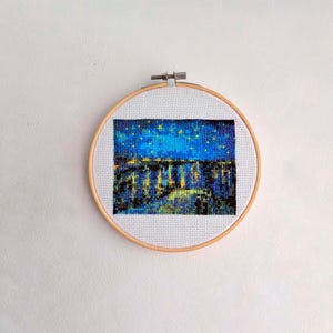 ゴッホの星月夜クロスステッチ図案 – ローヌ川の星月夜刺繍PDF、名画