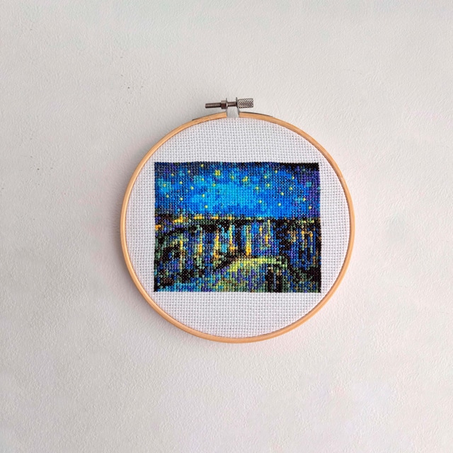 ゴッホ「星月夜」クロスステッチパターン – ローヌ川の星月夜刺繍PDF