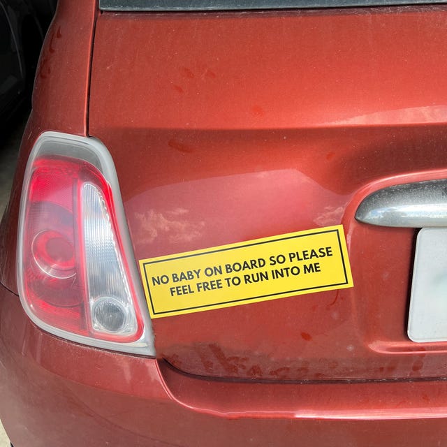 Funny 'No Baby On Board' Vinyl Car Bumper Sticker Decal – Sticker Collective #6328EN