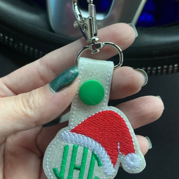 Christmas Monogram Keychain, Santa Hat Monogram Key Fob, Monogram Snap ...