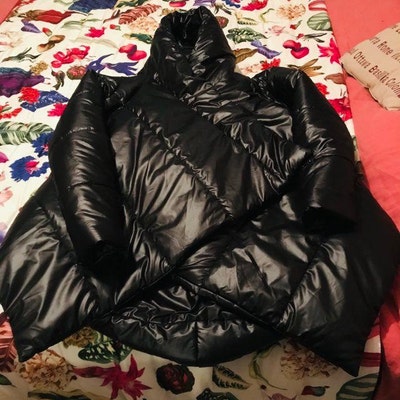 NEW Winter Extra Warm Asymmetric Extravagant Black Hooded Coat ...
