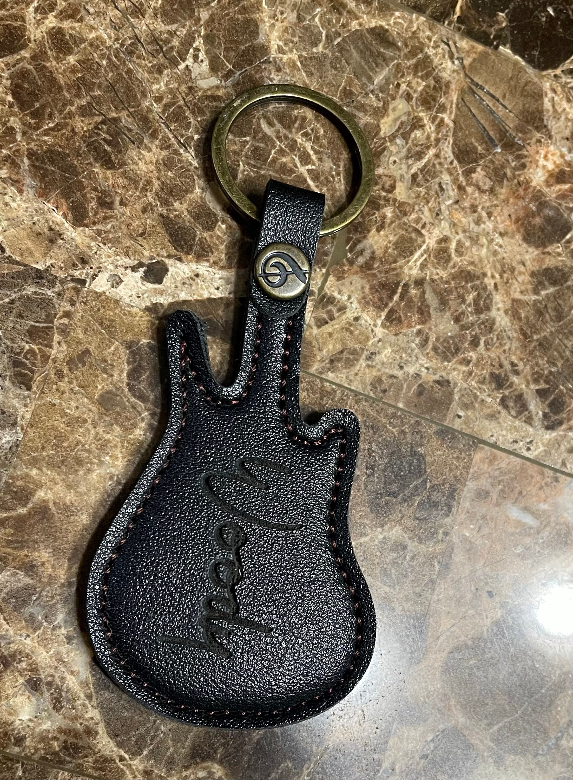 Personalized Engraved Metal Guitar Pick with Guitar-Shaped Keychain Holder - Great Custom Gift For Musicians, Guitar Players, Music Lovers