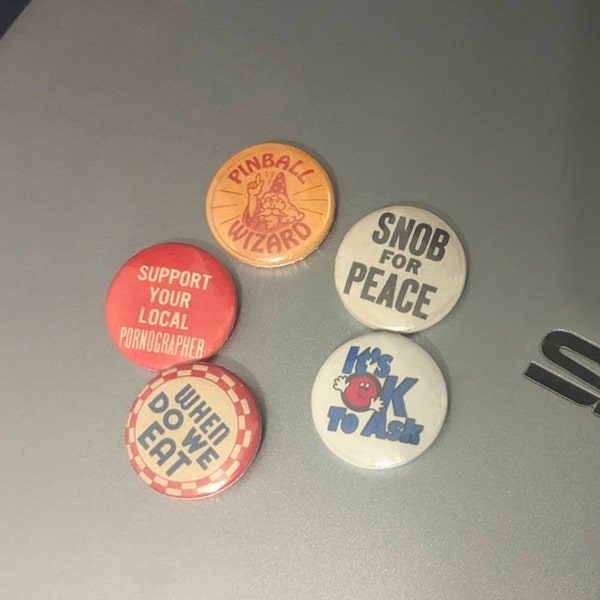 Vintage Style Pinback Buttons - 60s 70s 80s Novelty Pins - Reproduction ...