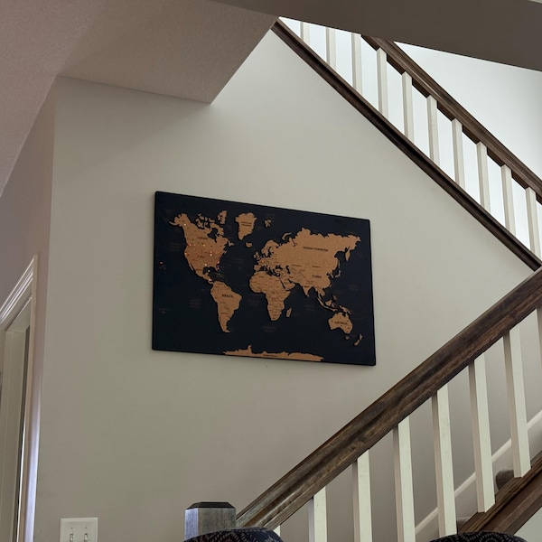 World Map Push Pin Wall Art With FREE Pins, Cork World Map Board ...