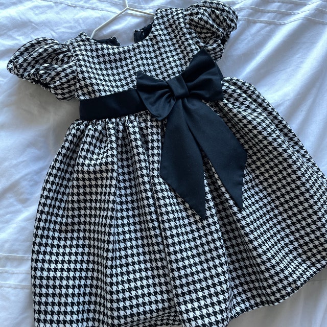 blue dress for baby girl Black And White Dotted Dress For Baby Girl – Thoubi main image 0