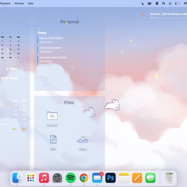 Half Theme Computer Cloud Bunny Theme Desktop Wallpaper Organizer, Desktop Folder Icons ...