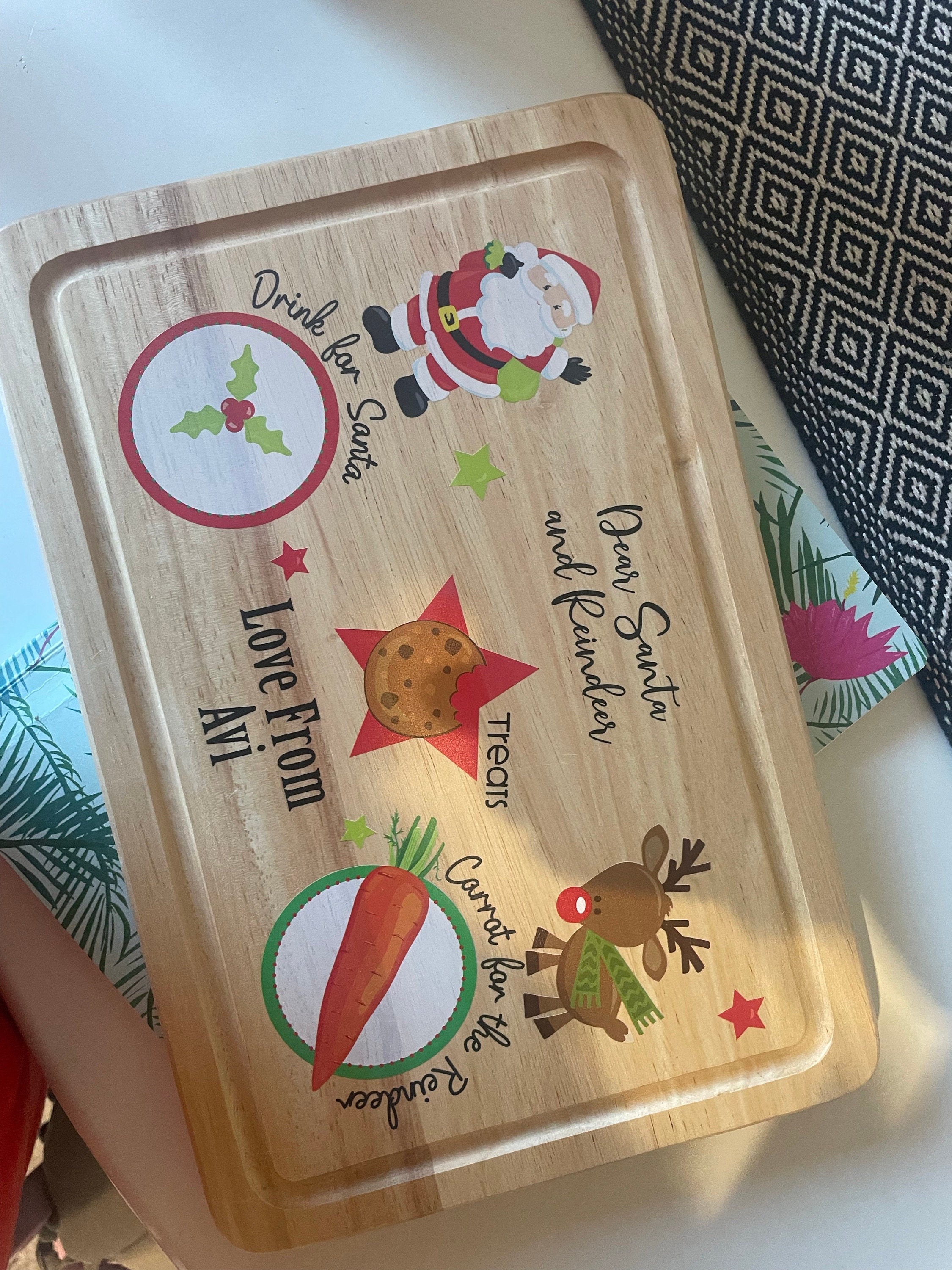 Personalised Christmas Eve Santa Treat Wooden Board, Cookies and Milk for Father Christmas