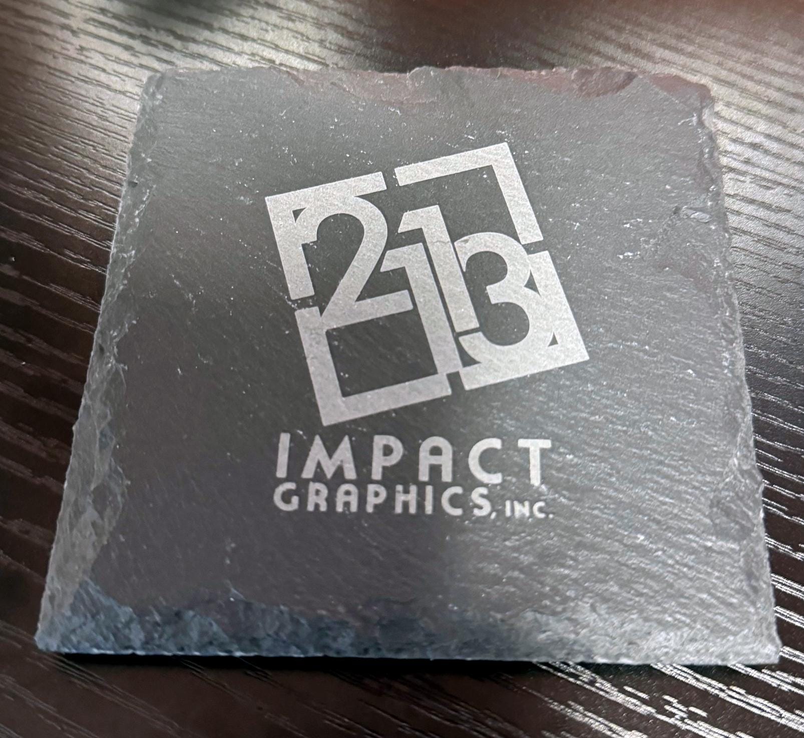 Customer photo of Set of 4 Custom Logo Engraved Slate Coasters with Bamboo Coaster Holder from Jan