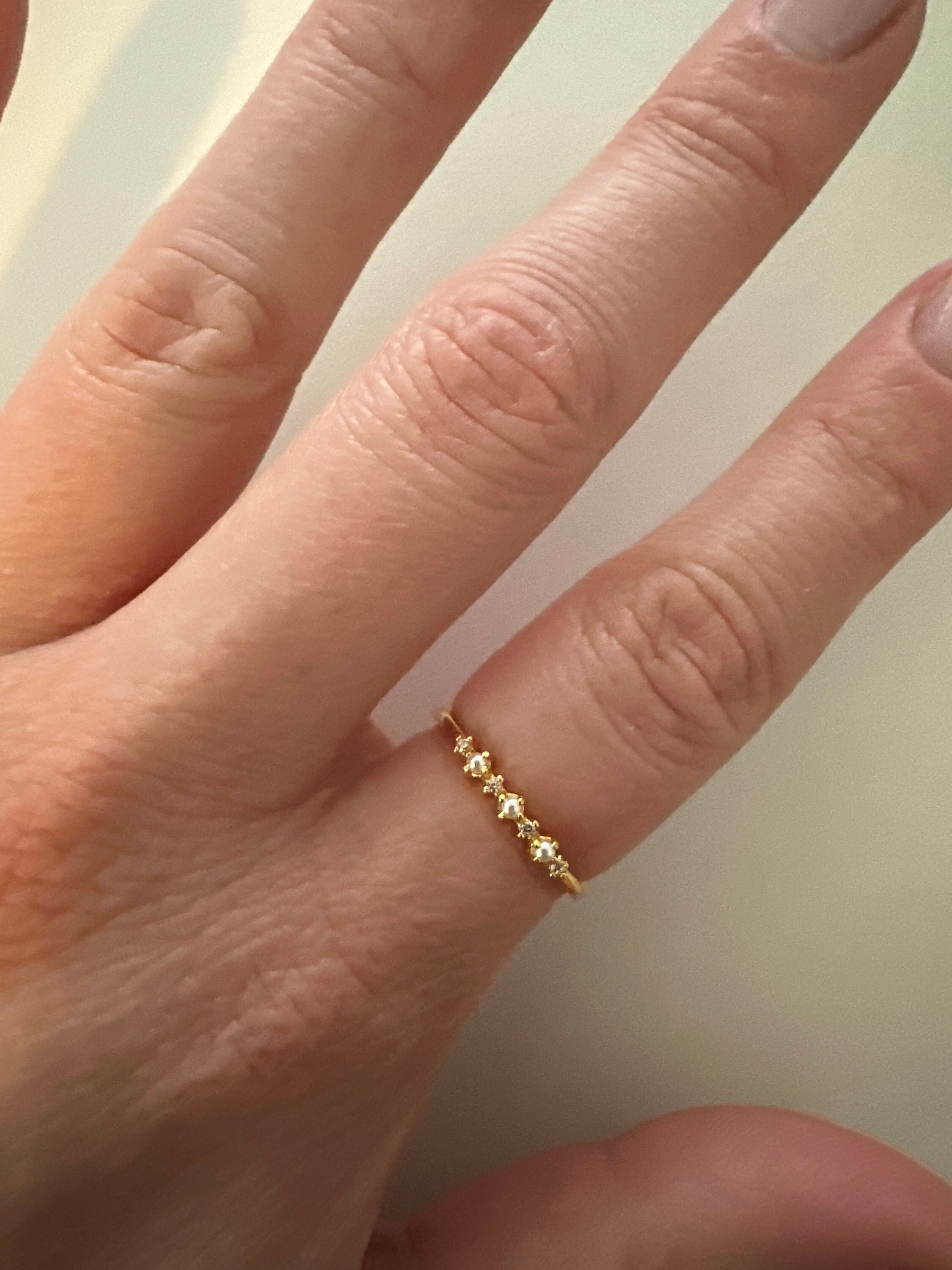 Pearl Diamond Stacking Rings by Caitlyn Minimalist • Dainty Gold Pearl Rings • Diamond Stackable Rings Set • Maid of Honor Gift for Her