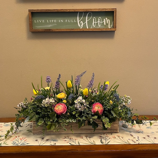 Live Life in Full Bloom Wood Sign, Farmhouse Spring Decor, Entryway ...