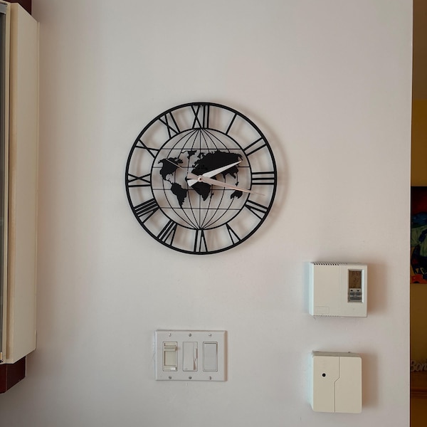 World Map Metal Wall Clock, Earth Wall Clock, Geographic Compass Clock ...