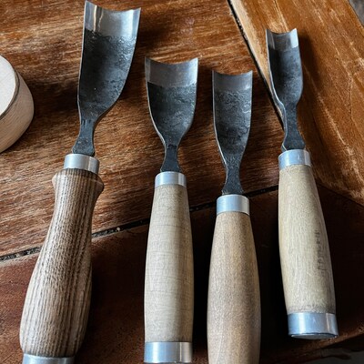 FORGED Bent Gouge Set 5pcs. Wood Carving Gouge. Rounded Chisel. Bent ...