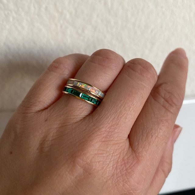 Emerald Wedding Band,half Eternity Channel Set Green Gem