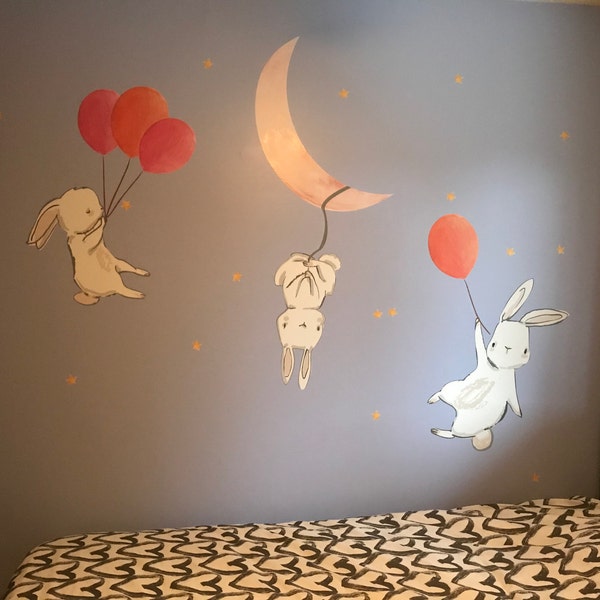 Kids Wall Decal | Cute Bunny Wall Sticker With Colorful Balloons - Etsy