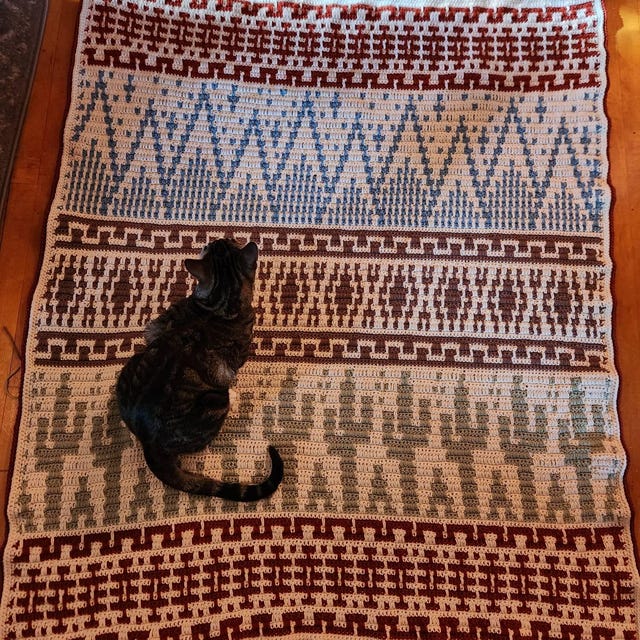 A customer's finished Desert Cactus Mosaic Blanket Crochet Pattern PDF
