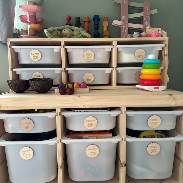 Round Wooden Toy Box Storage Tags - Trofast Labels - Playroom Decor ...