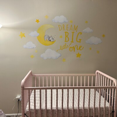 KOKOLAP Dream Big Little One Wall Decals — Pink Elephant, Hot Air Balloon, Flowers, Nursery & Kids Room Decor, Removable - View #7