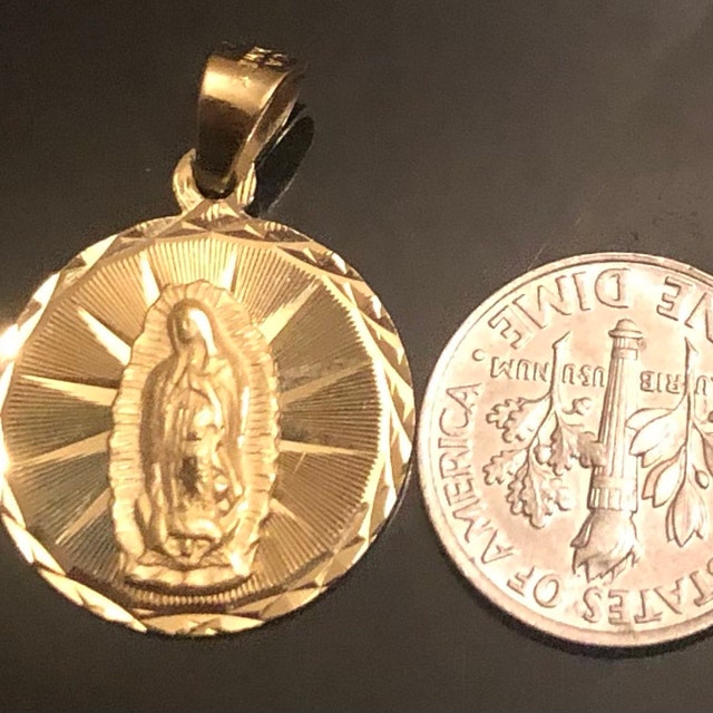 14K Gold Guadalupe Round Medal, Virgen Guadalupe Pendant 14K Gold Guadalupe Round Medal, Virgen Guadalupe Pendant