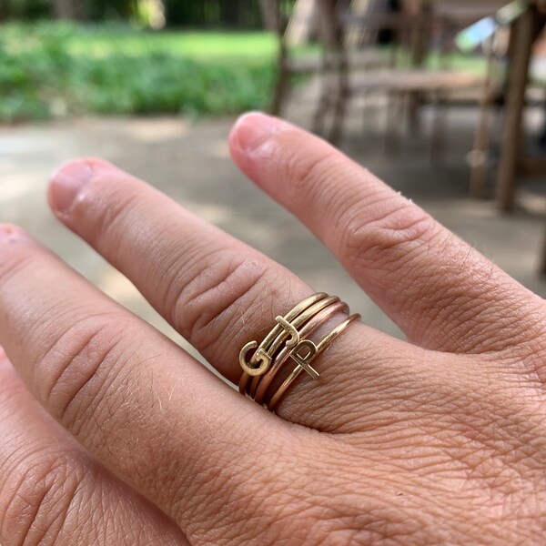 14K Gold Ring With Initial/ 14K Solid Gold Rings / Gold Stacking Ring ...