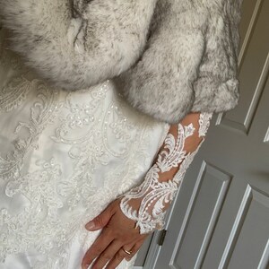 fur shawl with red dress